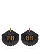 Matchesfashion.com Balenciaga - Mermaid Bb-logo Shell Drop Earrings - Womens - Black