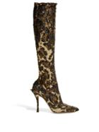 Matchesfashion.com Dolce & Gabbana - Leopard Sequinned Knee High Boots - Womens - Leopard