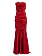 Dolce & Gabbana Ruched Strapless Silk-blend Satin Gown