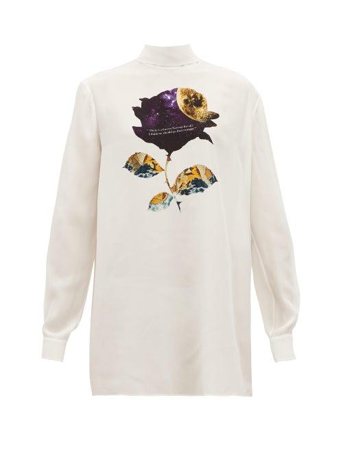 Matchesfashion.com Valentino - Cosmos Rose Print Silk Georgette Blouse - Womens - White Print