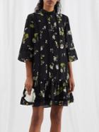 Erdem - Bertram Cahun Garden-print Lace-trim Crepe Dress - Womens - Black Multi