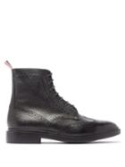 Matchesfashion.com Thom Browne - Wingtip Brogue Grained Leather Boots - Mens - Black