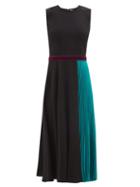 Matchesfashion.com Roksanda - Zahida Velvet-belt Pleated-panel Dress - Womens - Black Multi