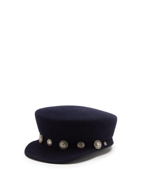 Matchesfashion.com Maison Michel - Abby Star-stud Felt Bakerboy Cap - Womens - Navy