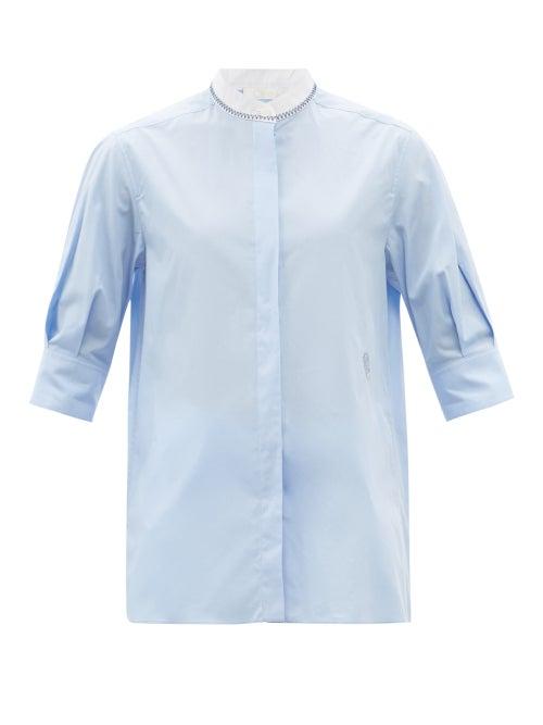 Ladies Rtw Chlo - Stand-collar Cotton-poplin Shirt - Womens - Light Blue