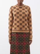 Gucci - Gg-logo Boucl Wool Sweater - Womens - Brown Multi
