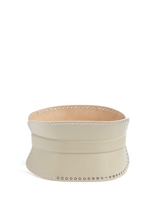 Matchesfashion.com Alexander Mcqueen - Grommet Embellished Leather Waist Belt - Womens - Beige