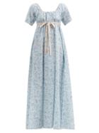 Matchesfashion.com Thierry Colson - Plum Empire-line Floral Cotton-poplin Maxi Dress - Womens - Blue Print