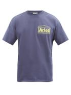 Matchesfashion.com Aries - Noodle-print Cotton-jersey T-shirt - Mens - Navy