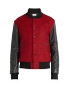 Matchesfashion.com Saint Laurent - Leather Panelled Wool Blend Bomber Jacket - Mens - Red
