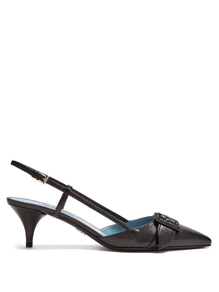Prada Buckle Kitten-heel Leather Pumps