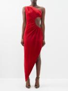 Norma Kamali - Sunburst One-shoulder Cutout Velvet Dress - Womens - Red