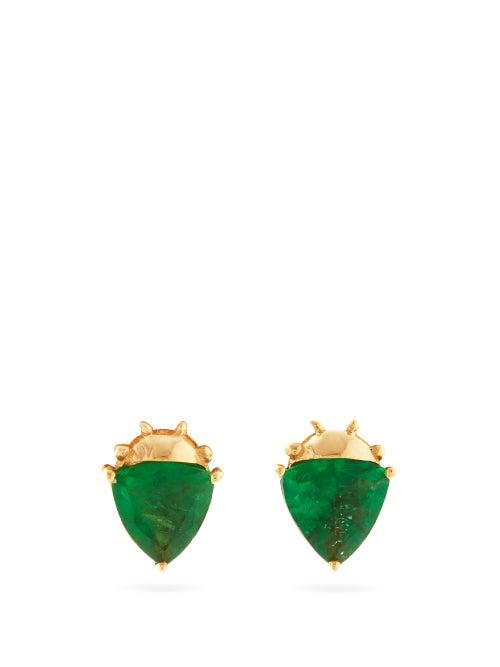 Matchesfashion.com Daniela Villegas - Bebesitos Emerald & 18kt Gold Stud Earrings - Womens - Green