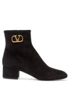 Matchesfashion.com Valentino Garavani - V-logo Suede Ankle Boots - Womens - Black