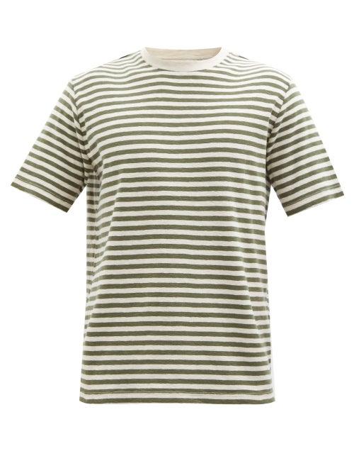 Folk - Striped Cotton-jersey T-shirt - Mens - Khaki Stripe