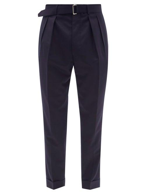 Mens Rtw Officine Gnrale - Pierre Double-pleat Belted Wool Suit Trousers - Mens - Navy