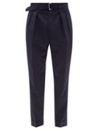 Mens Rtw Officine Gnrale - Pierre Double-pleat Belted Wool Suit Trousers - Mens - Navy