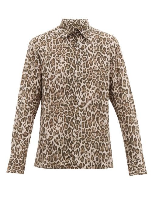 Matchesfashion.com 73 London - Leopard Print Silk Voile Shirt - Mens - Brown Multi