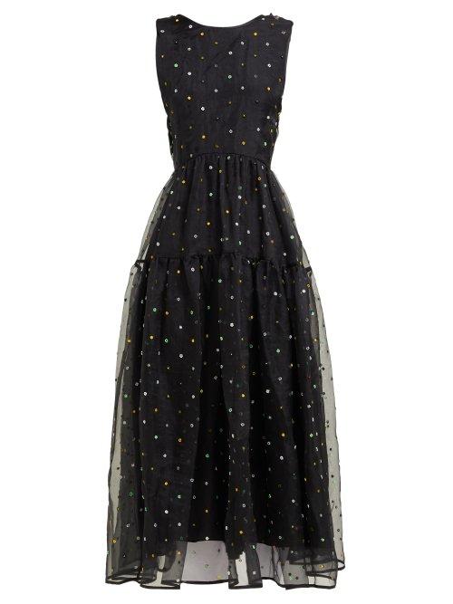 Matchesfashion.com Cecilie Bahnsen - Ruth Floral Beaded Silk Organza Midi Dress - Womens - Black Multi