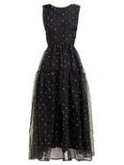 Matchesfashion.com Cecilie Bahnsen - Ruth Floral Beaded Silk Organza Midi Dress - Womens - Black Multi