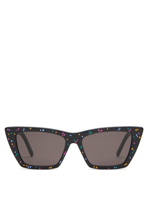 Matchesfashion.com Saint Laurent - Mica Crystal-stud Cat-eye Acetate Sunglasses - Womens - Black