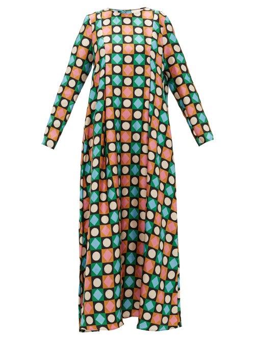 Matchesfashion.com La Doublej - Trapezio Lucky Charms-print Silk Maxi Dress - Womens - Multi