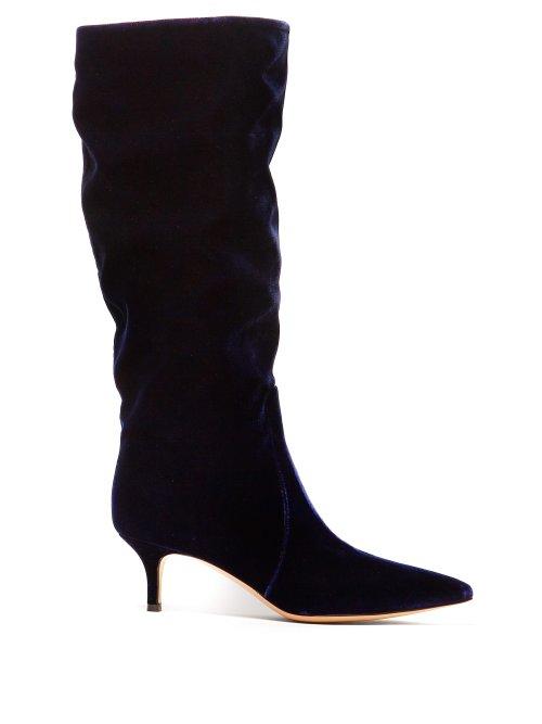 Matchesfashion.com Gianvito Rossi - Slouchy 55 Velvet Boots - Womens - Navy