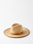 Valentino - V-logo Leather-trim Straw Hat - Womens - Natural