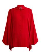 Matchesfashion.com Valentino - Pleated Silk Blouse - Womens - Red