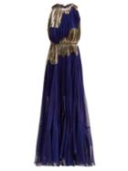Matchesfashion.com Maria Lucia Hohan - Alanis Metallic Silk Blend Gown - Womens - Blue Silver