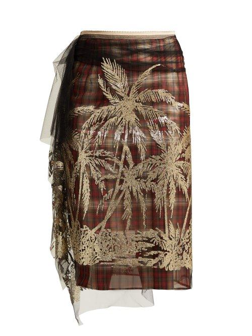 Matchesfashion.com No. 21 - Glitter Embellished Palm Tree Check Skirt - Womens - Red Multi