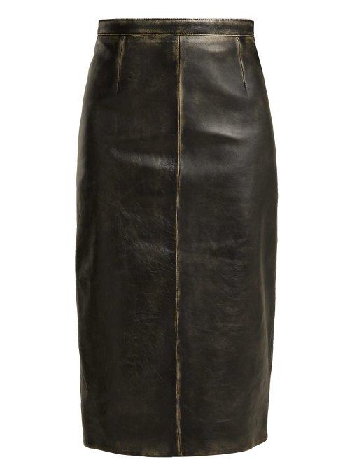 Matchesfashion.com Miu Miu - Distressed Leather Pencil Skirt - Womens - Black