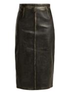Matchesfashion.com Miu Miu - Distressed Leather Pencil Skirt - Womens - Black