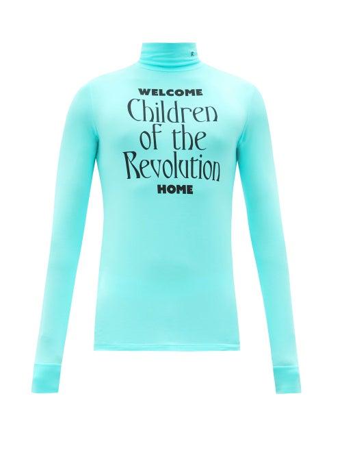 Matchesfashion.com Raf Simons - Roll-neck Printed Jersey Long-sleeved T-shirt - Mens - Blue