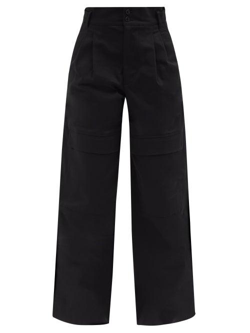 Ladies Rtw Moncler - High-rise Cotton Wide-leg Trousers - Womens - Black