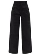 Ladies Rtw Moncler - High-rise Cotton Wide-leg Trousers - Womens - Black
