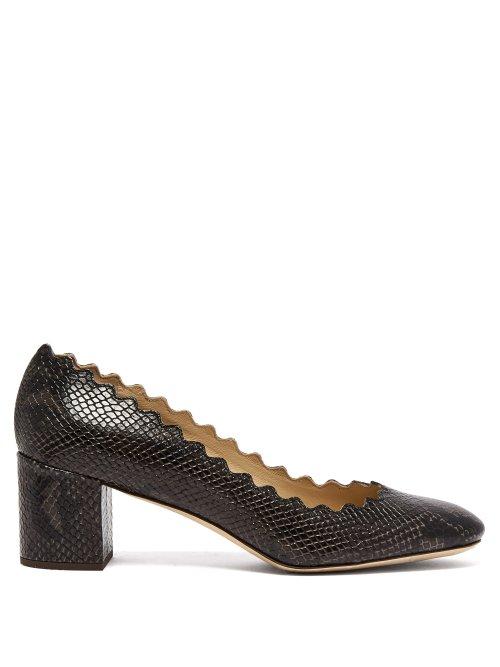 Matchesfashion.com Chlo - Lauren Scallop Edge Python Effect Leather Pumps - Womens - Dark Grey
