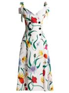 Matchesfashion.com Carolina Herrera - Floral Print Cotton Blend Faille Dress - Womens - White Print