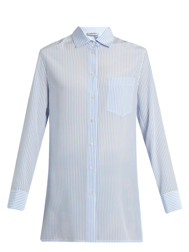Valentino Cowl-back Striped Silk Shirt