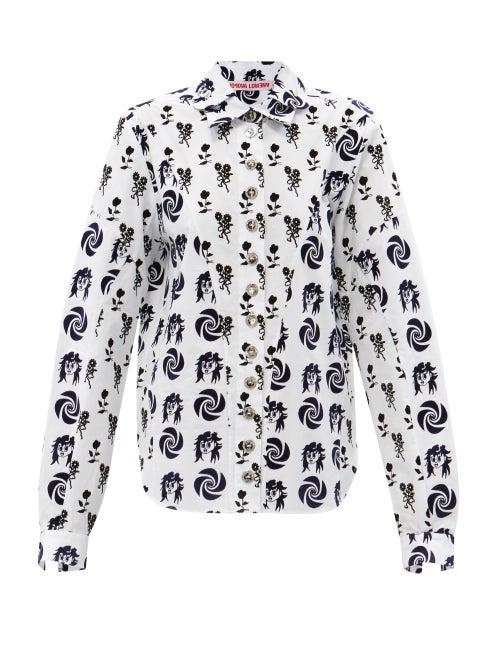 Chopova Lowena - Flocked Cotton-poplin Shirt - Womens - White Multi