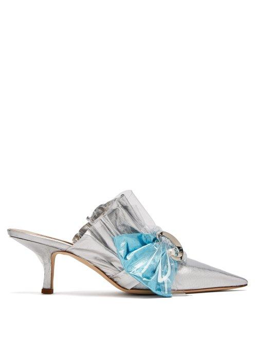 Matchesfashion.com Midnight 00 - Metallic Satin Ruched Kitten Heel Mules - Womens - Silver Multi