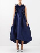 Kika Vargas - Ramya Ruffled Silk-blend Taffeta Dress - Womens - Navy