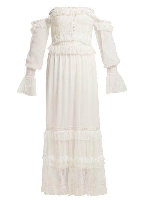 Matchesfashion.com Jonathan Simkhai - Corset Style Ruffled Tulle Dress - Womens - White