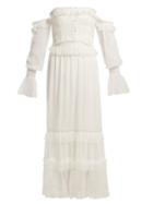 Matchesfashion.com Jonathan Simkhai - Corset Style Ruffled Tulle Dress - Womens - White