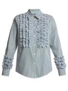 Matchesfashion.com Alexachung - Striped Ruffle Front Blouse - Womens - Green Stripe