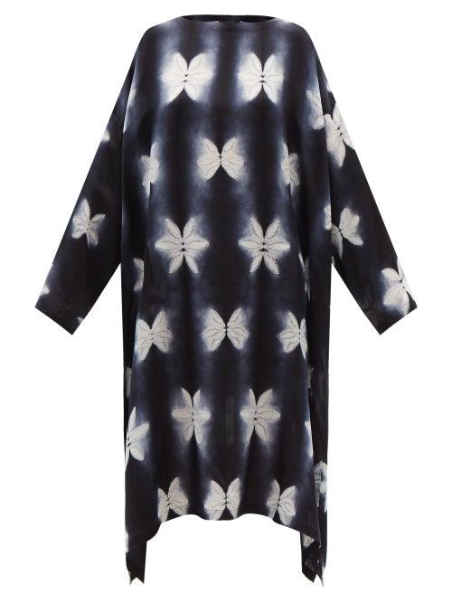 Matchesfashion.com Eskandar - Shibori-dyed Silk-satin Dress - Womens - Navy White