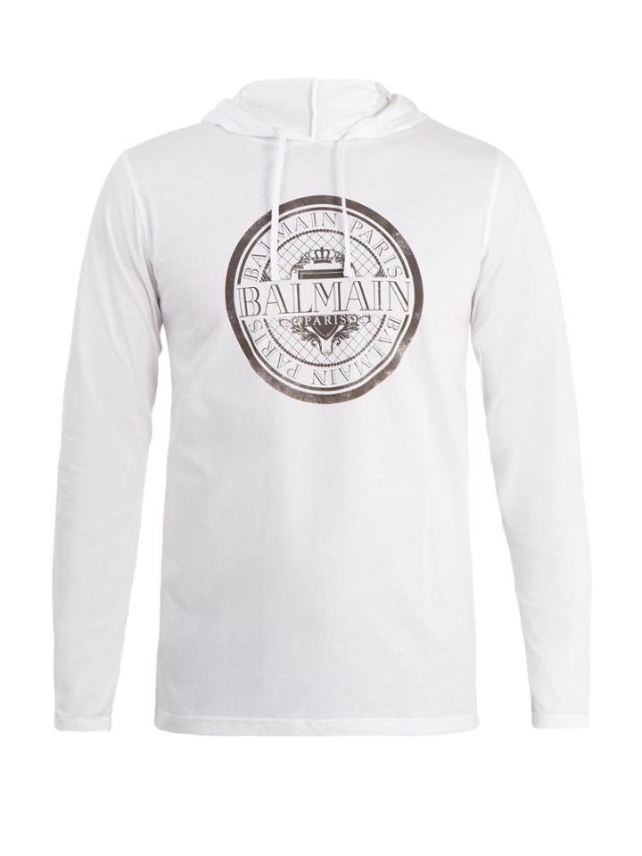 Balmain Logo-print Cotton-jersey Hooded Top