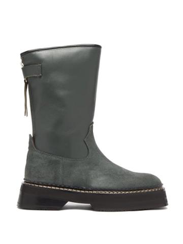 Matchesfashion.com Eytys - Tucson Square Toe Leather And Suede Boots - Womens - Dark Green