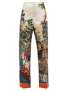 Matchesfashion.com Issimo X F.r.s. For Restless Sleepers - Etere La Posta Vecchia-print Silk Trousers - Womens - Orange Multi