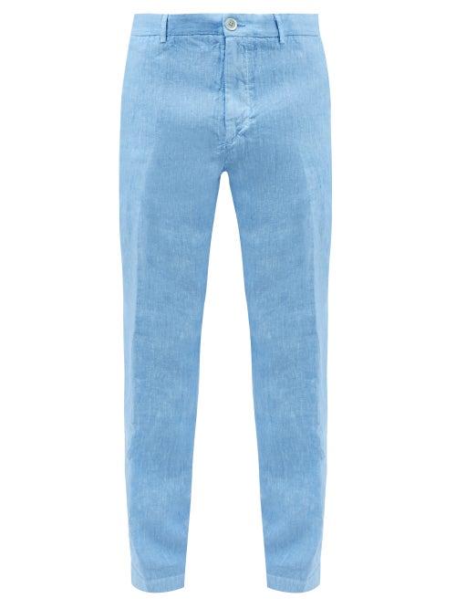 120 Lino 120% Lino - Slim-leg Linen-hopsack Trousers - Mens - Light Blue